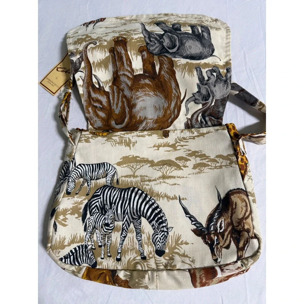 Vintage Coba Columbia Bag & Belt Co Safari Animal Print Canvas Crossbody Bag NWT